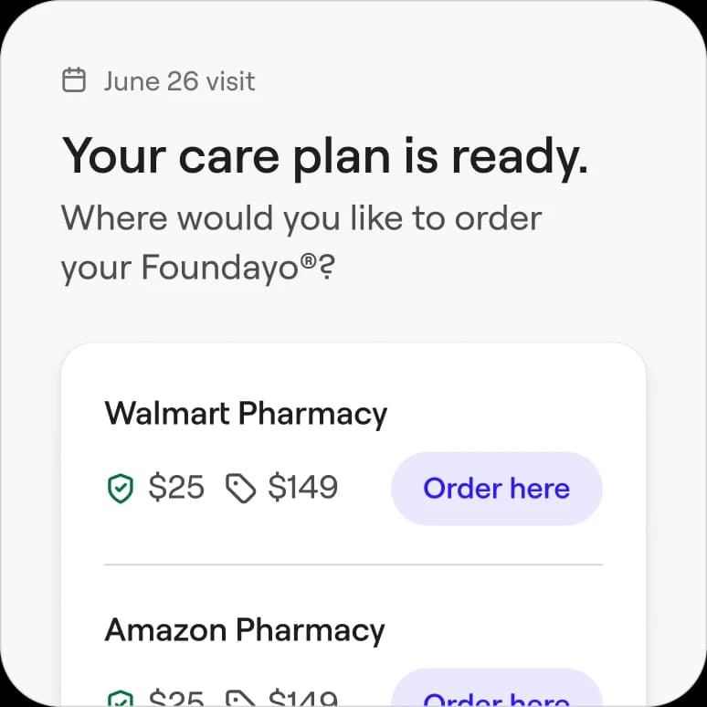 A ready care plan with pharmacy ordering options