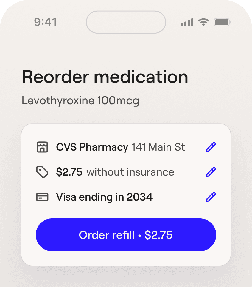 General Medicine app reorder medication screen